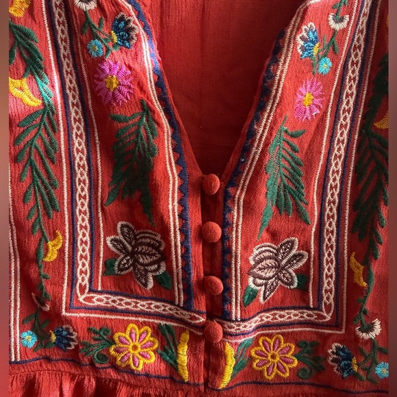 Umgee Embroidered Red/Orange  Women's Mini Dress S - Picture 6 of 10